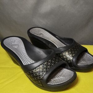 CROCS Black and Gold Women's Mules